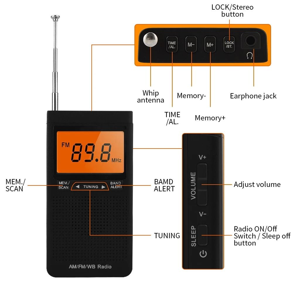 Portable Weather Radio With NOAA Alert And Alarm Clock 4