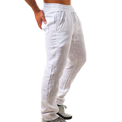 Mens Cotton Linen Pants For Autumn New Breathable Solid Color Linen Trousers For Fitness  Streetwea