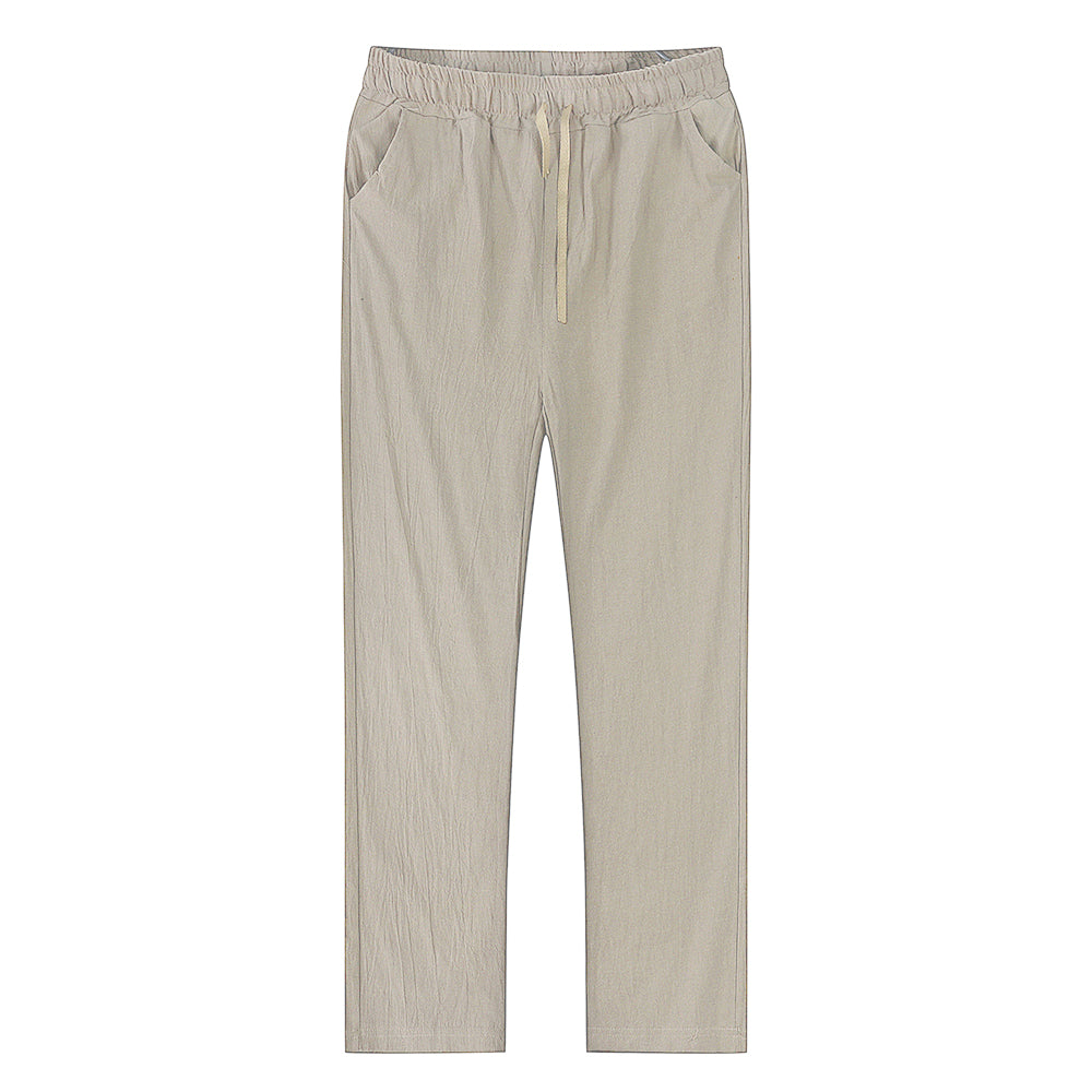 Mens Cotton Linen Pants For Autumn New Breathable Solid Color Linen Trousers For Fitness  Streetwea