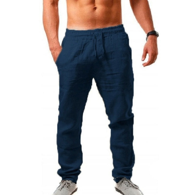 Mens Cotton Linen Pants For Autumn New Breathable Solid Color Linen Trousers For Fitness  Streetwea