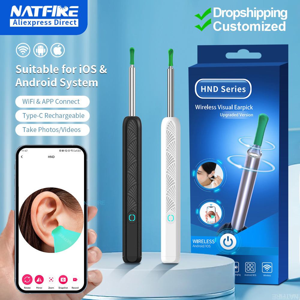 Dropshipping Ear Cleaner with Camera, Wireless Otoscope Earpick with USB C Charging, Mini Endoscope Wax Removal Tool