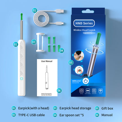 Dropshipping Ear Cleaner with Camera, Wireless Otoscope Earpick with USB C Charging, Mini Endoscope Wax Removal Tool