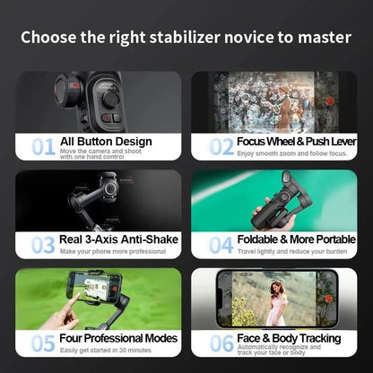 3 Axis Smartphone Gimbal Stabilizer With AI Face Tracking For IPhone And Android Vlogging 4