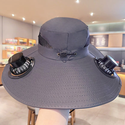 Multi Function Solar Fan Sun Hat Waterproof Fishing Hat With USB Charging Wide Brim UV Heat Protect 2