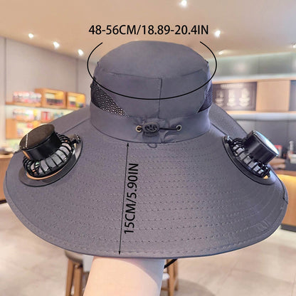Multi Function Solar Fan Sun Hat Waterproof Fishing Hat With USB Charging Wide Brim UV Heat Protect 1