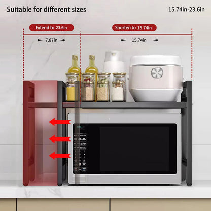 Expandable Microwave Shelf Organizer For Countertops With Rust Proof Metal Frame And Tableware Stor 4