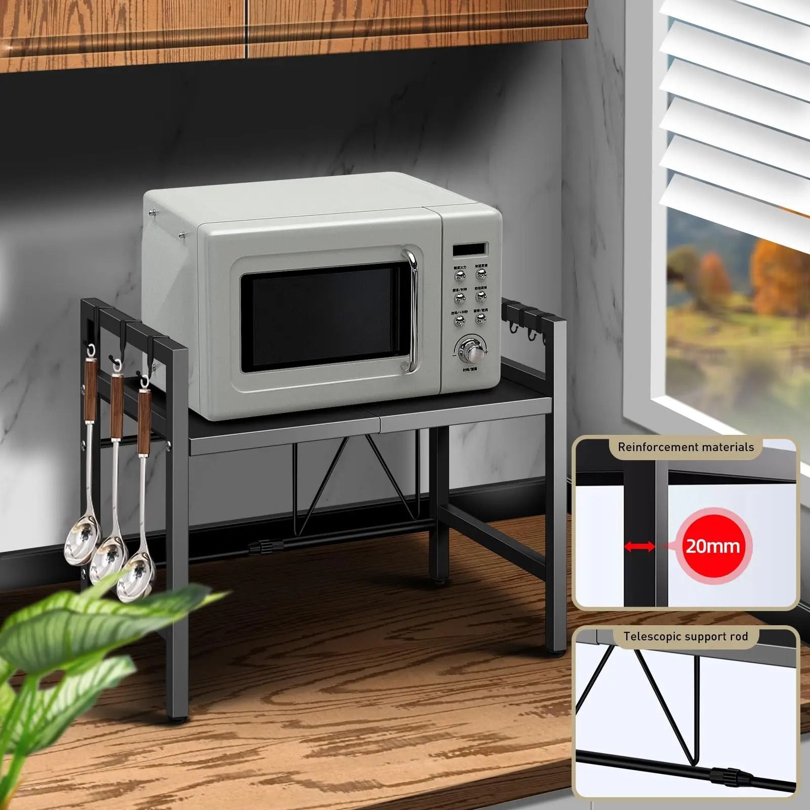 Expandable Microwave Shelf Organizer For Countertops With Rust Proof Metal Frame And Tableware Stor 5