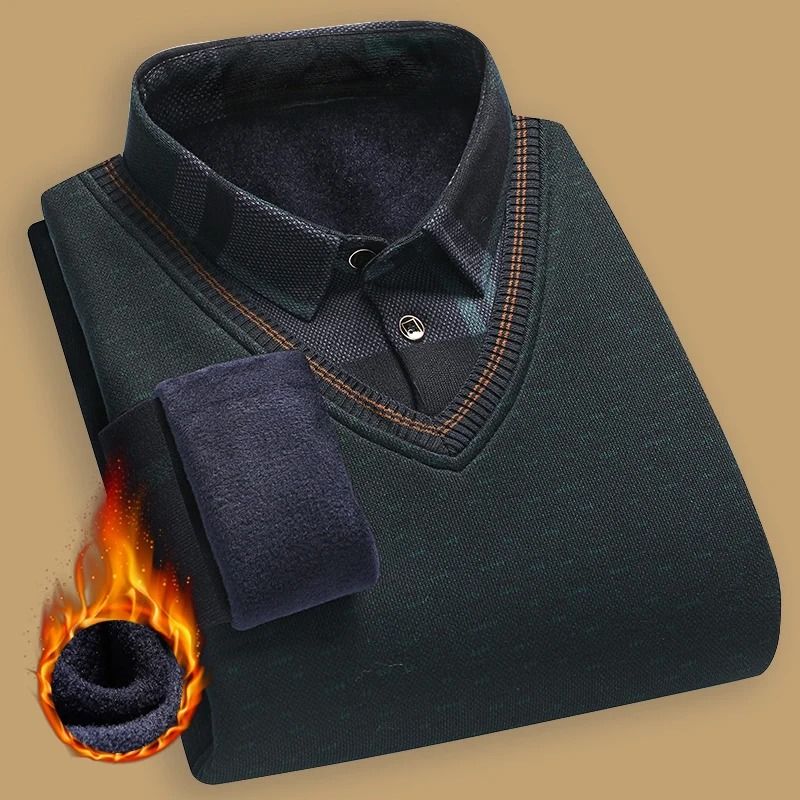 Mens Fleece Lined Knitted Pullover Sweater With Polo Collar For Autumn And Winter Wear 2