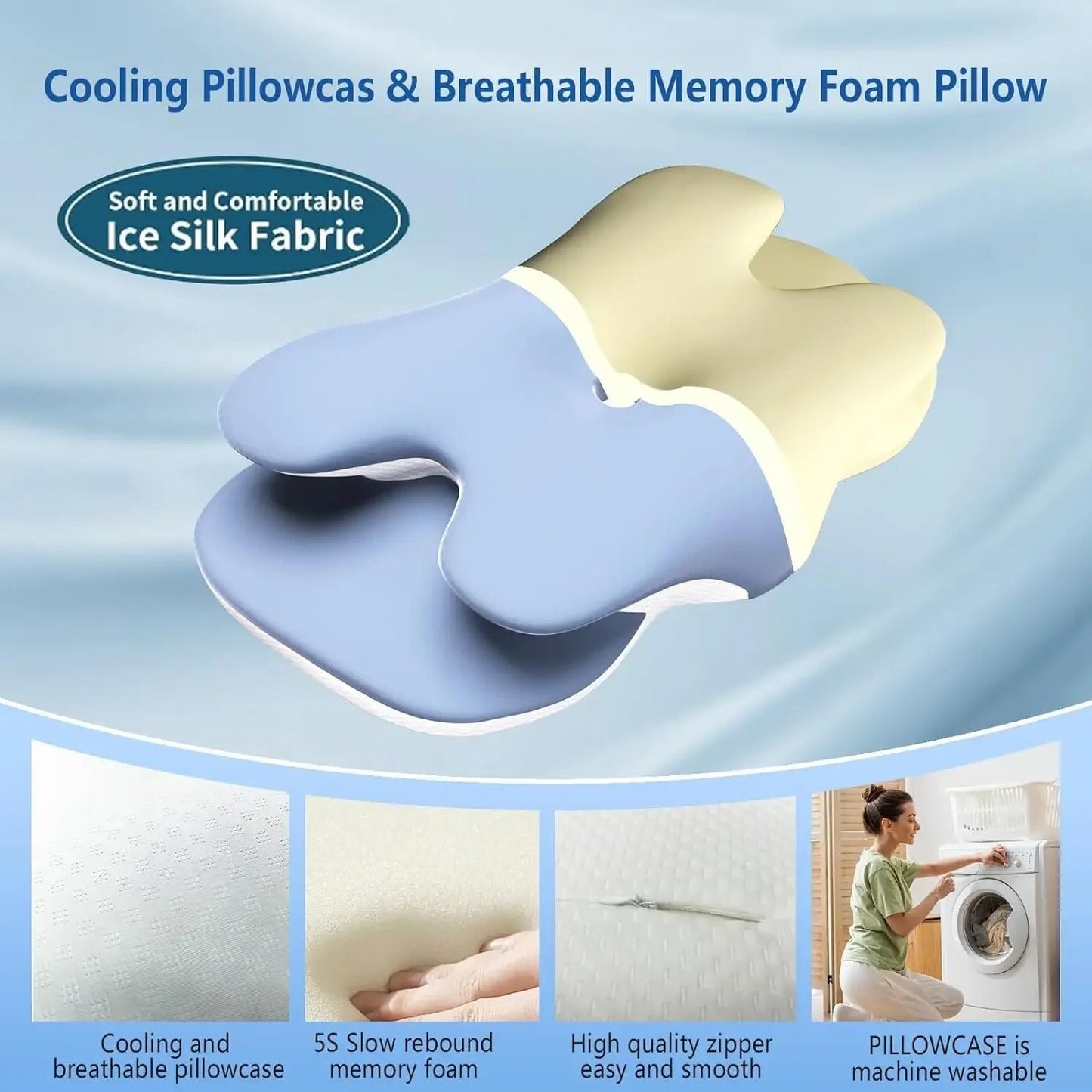 Ergonomic Memory Foam Cervical Pillow With Ice Silk Cover For Neck Pain Relief And Adjustable Sleep 2