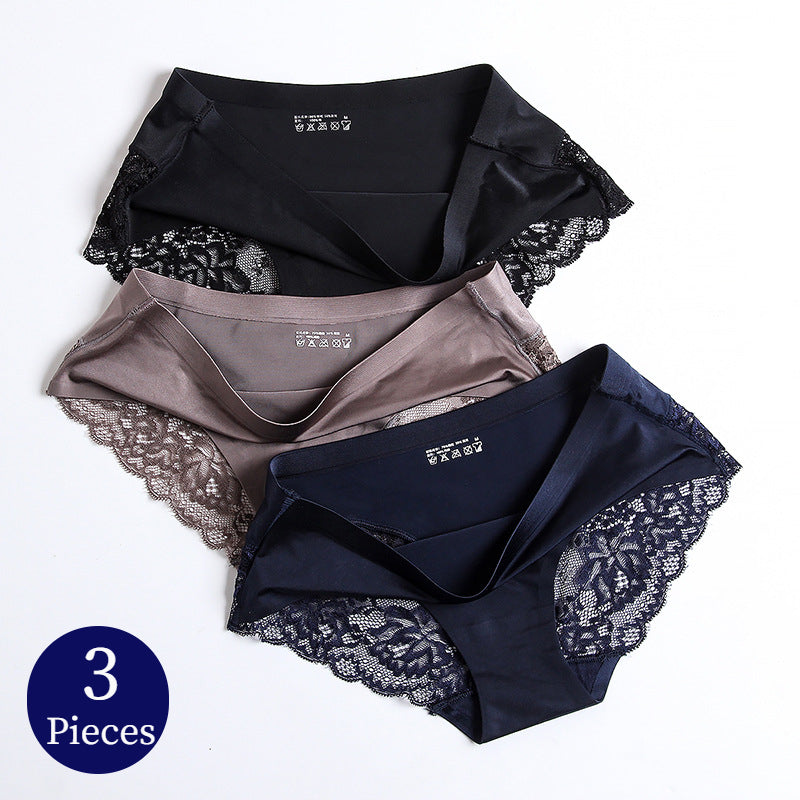TrowBridge 3PCS/Set Women's Panties – Exquisite Lace Underwear, Sexy Lingerie in Big Size, Soft Silk Satin Briefs