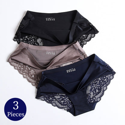 TrowBridge 3PCS/Set Women's Panties – Exquisite Lace Underwear, Sexy Lingerie in Big Size, Soft Silk Satin Briefs
