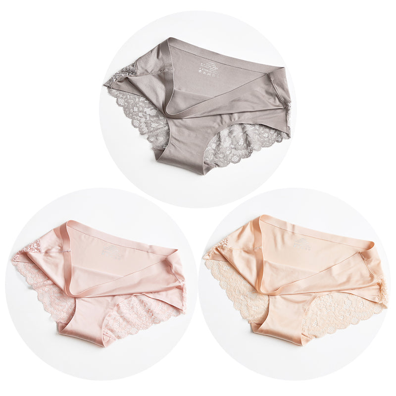 TrowBridge 3PCS/Set Women's Panties – Exquisite Lace Underwear, Sexy Lingerie in Big Size, Soft Silk Satin Briefs