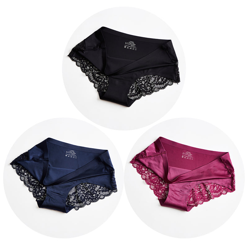 TrowBridge 3PCS/Set Women's Panties – Exquisite Lace Underwear, Sexy Lingerie in Big Size, Soft Silk Satin Briefs