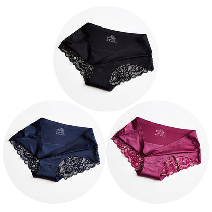 TrowBridge 3PCS/Set Women's Panties – Exquisite Lace Underwear, Sexy Lingerie in Big Size, Soft Silk Satin Briefs