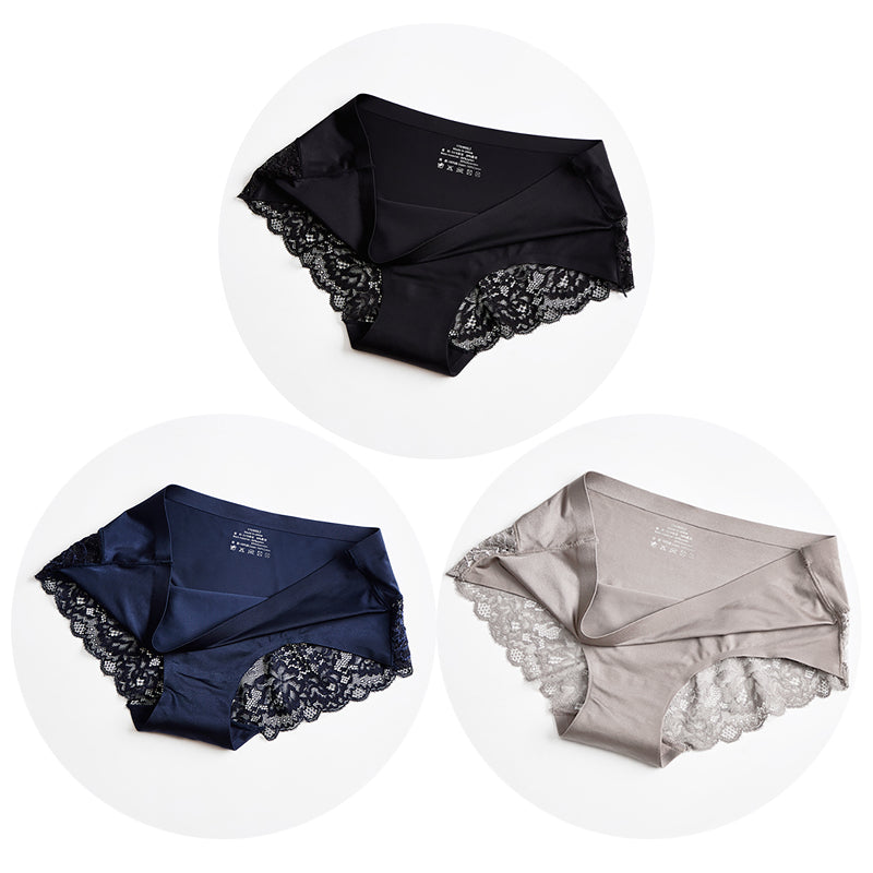 TrowBridge 3PCS/Set Women's Panties – Exquisite Lace Underwear, Sexy Lingerie in Big Size, Soft Silk Satin Briefs