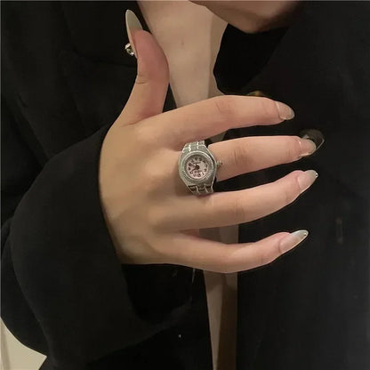 Vintage Punk Finger Watch with Elastic Strap – Retro Roman Quartz Couple Rings for Men & Women