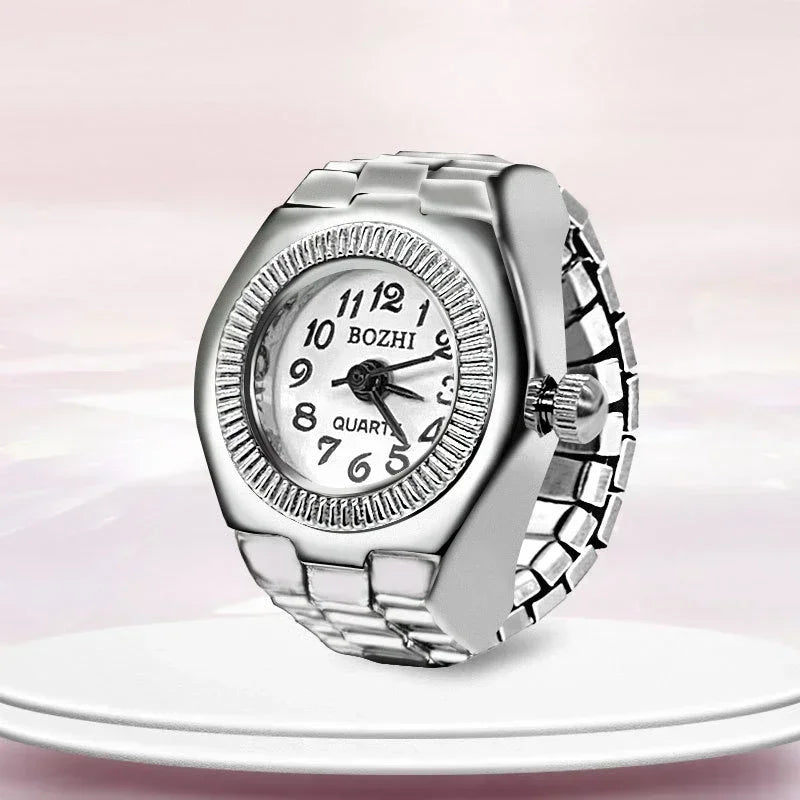 Vintage Punk Finger Watch with Elastic Strap – Retro Roman Quartz Couple Rings for Men & Women