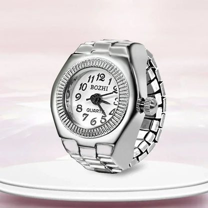 Vintage Punk Finger Watch with Elastic Strap – Retro Roman Quartz Couple Rings for Men & Women