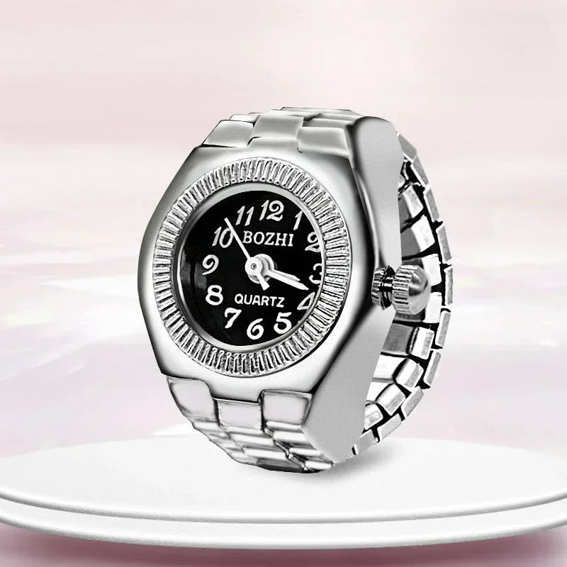 Vintage Punk Finger Watch with Elastic Strap – Retro Roman Quartz Couple Rings for Men & Women