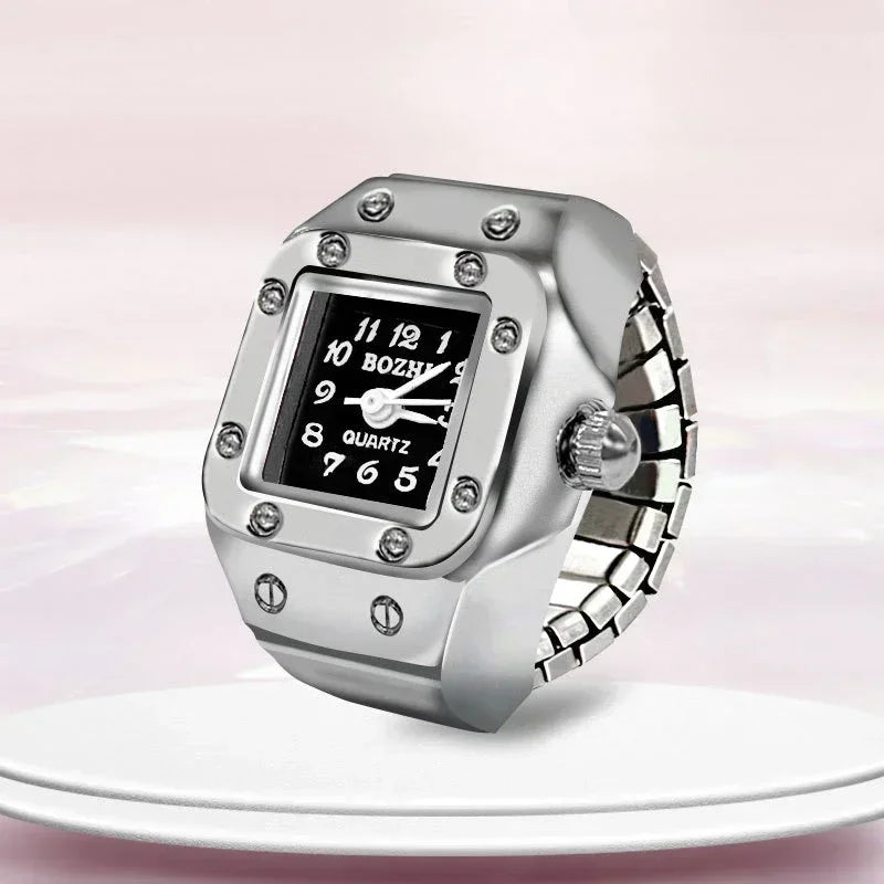 Vintage Punk Finger Watch with Elastic Strap – Retro Roman Quartz Couple Rings for Men & Women