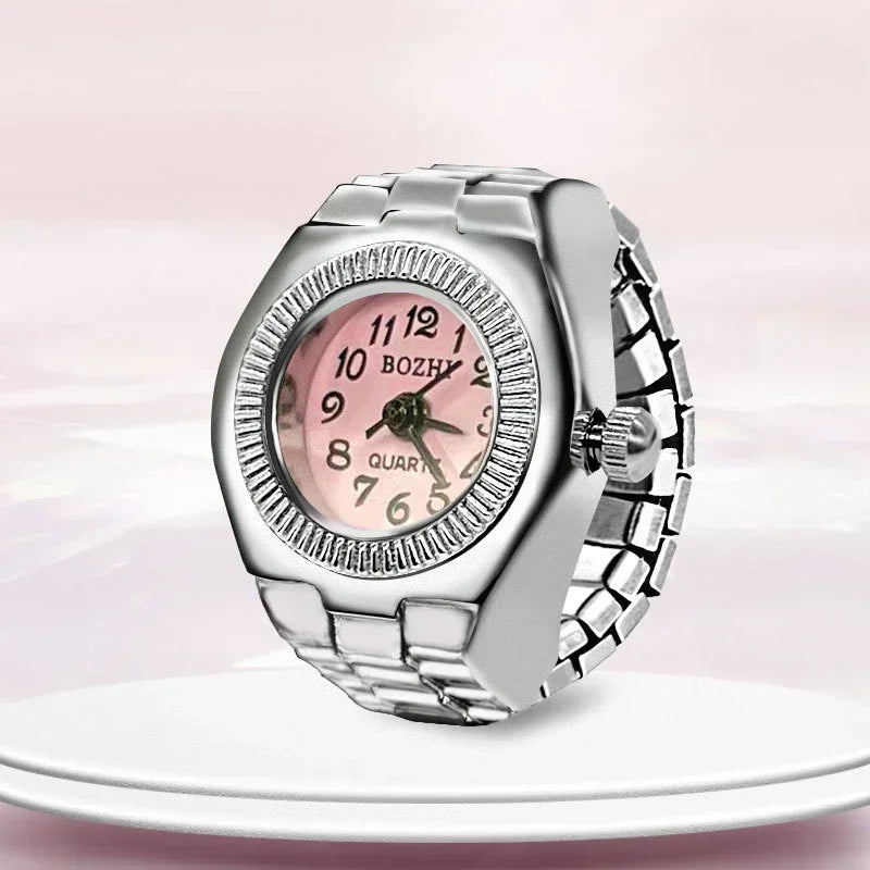 Vintage Punk Finger Watch with Elastic Strap – Retro Roman Quartz Couple Rings for Men & Women