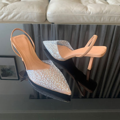 Elegant Summer Women High Heels Pearl Decorated Slingback Pumps Pointed Toe High Heels Sandals For  1