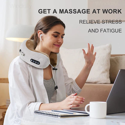 Electric Neck Massager With Heat Vibration 3D Kneading Shiatsu Massage U Shaped Pillow For Shoulder