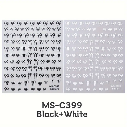 Self-Adhesive Nail Art Stickers, Mini Bowknot Design with Lace Ribbons, Bows & Butterfly Decals for Stunning Nails