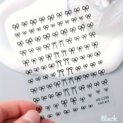 Self-Adhesive Nail Art Stickers, Mini Bowknot Design with Lace Ribbons, Bows & Butterfly Decals for Stunning Nails