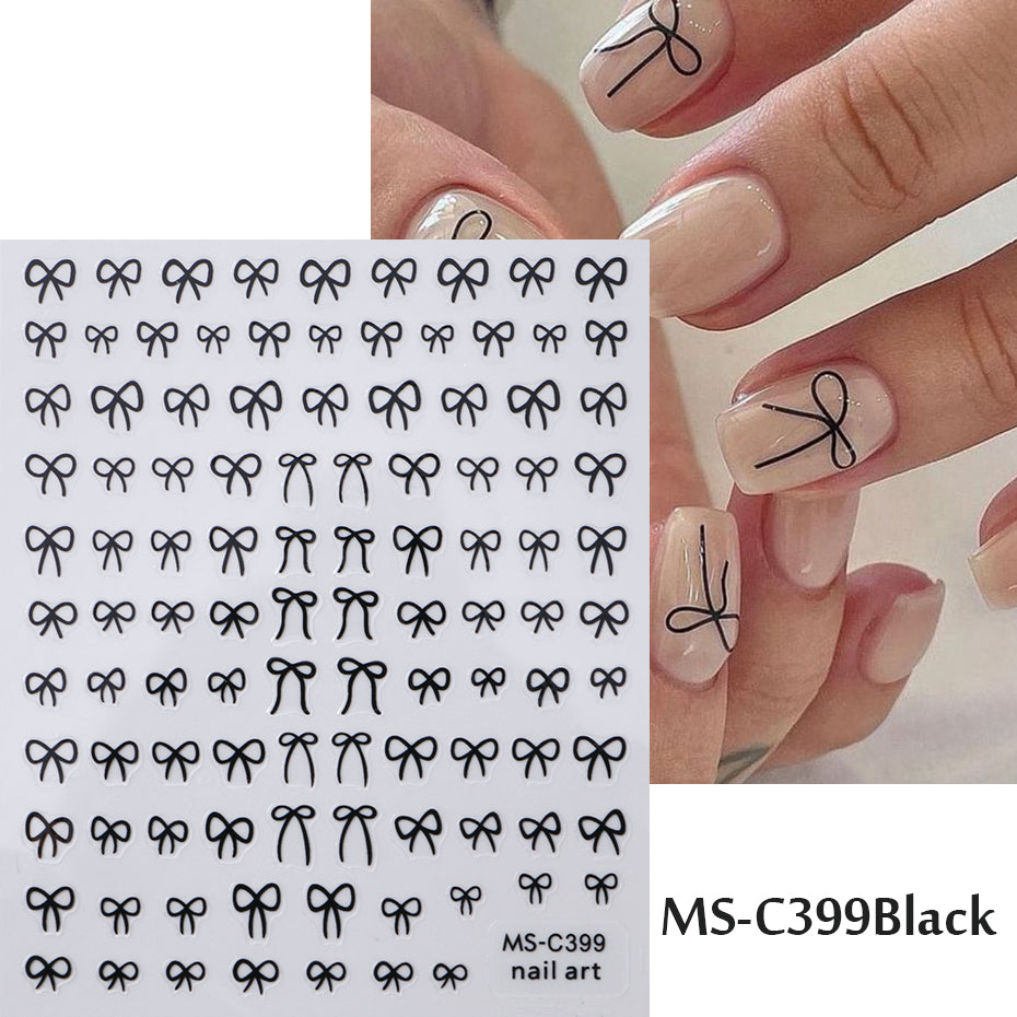 Self-Adhesive Nail Art Stickers, Mini Bowknot Design with Lace Ribbons, Bows & Butterfly Decals for Stunning Nails
