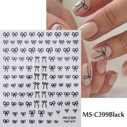 Self-Adhesive Nail Art Stickers, Mini Bowknot Design with Lace Ribbons, Bows & Butterfly Decals for Stunning Nails