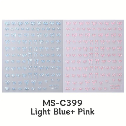 Self-Adhesive Nail Art Stickers, Mini Bowknot Design with Lace Ribbons, Bows & Butterfly Decals for Stunning Nails