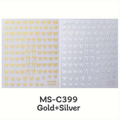 Self-Adhesive Nail Art Stickers, Mini Bowknot Design with Lace Ribbons, Bows & Butterfly Decals for Stunning Nails