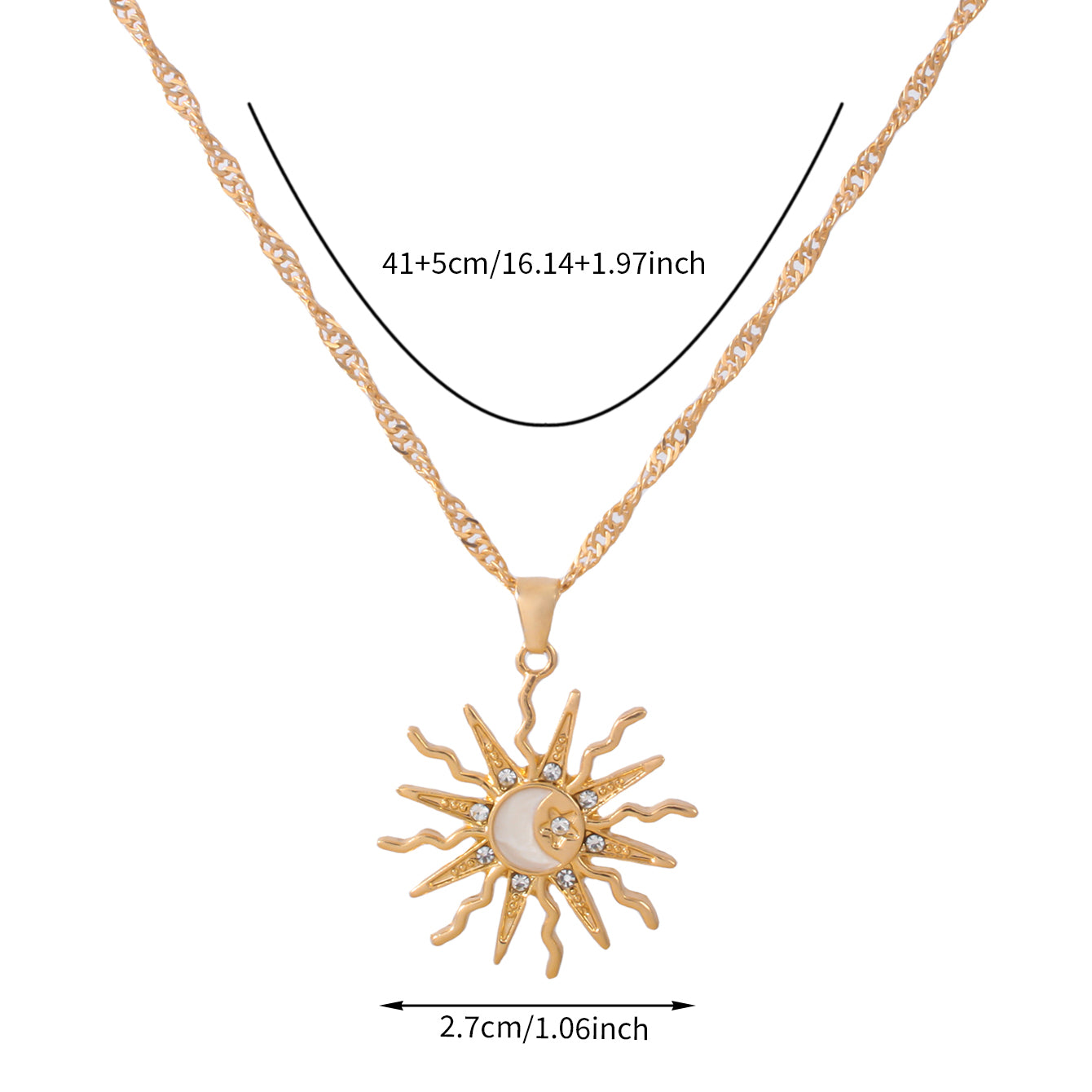 Vintage Gold Sun Moon Pendant Necklace for Women, Shining Rhinestone Unique Design, Trendy Geometric Choker
