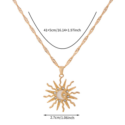 Vintage Gold Sun Moon Pendant Necklace for Women, Shining Rhinestone Unique Design, Trendy Geometric Choker