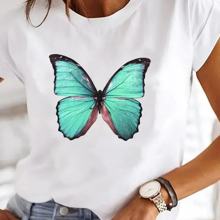 Love Heart Print Women Summer T Shirt Y2K Funny O Neck Tops Tee for Girls, 90s Casual Female Clothing