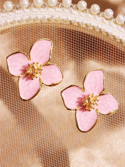 Elegant Glaze Flower Stud Earrings For Women  Hibiscus Dropped Wedding  Romantic Jewelry Gift 5