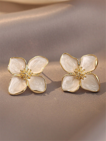 Elegant Glaze Flower Stud Earrings For Women  Hibiscus Dropped Wedding  Romantic Jewelry Gift 6