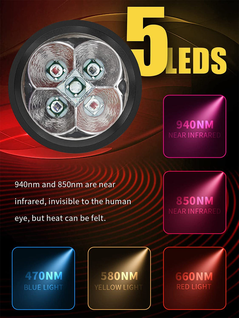 Blue & Red Light Therapy Device 5 Wavelengths for Acne, Pain Relief & Skin Rejuvenation