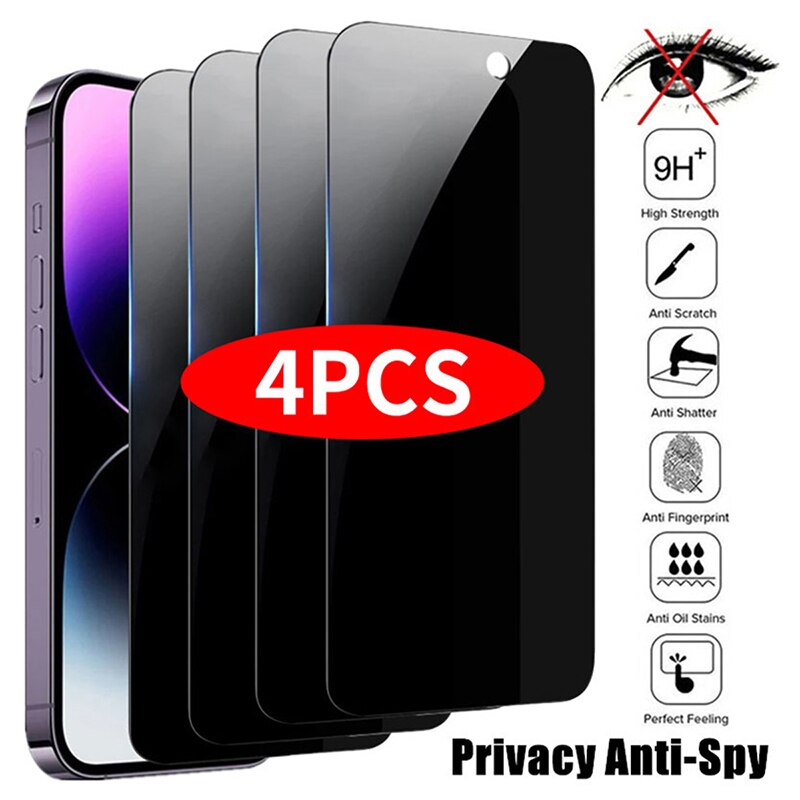 4PCS Privacy Screen Protector for iPhone Anti Spy Tempered Glass for iPhone HD Clear & Scratch Resistant