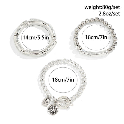 Stylish 4-Piece Vintage Coin Pendant Bracelets for Women, Unique Gothic Bangles for Trendy Couples and Friends