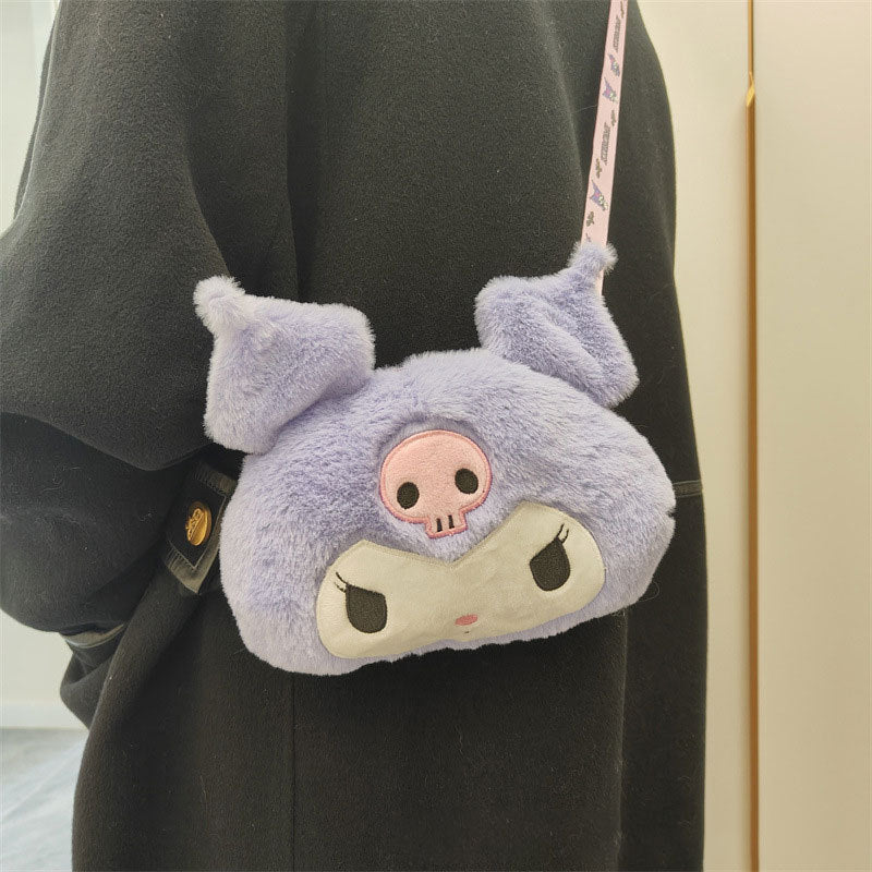 Sanrio Plush Cinnamoroll & Kuromi Women Tote Handbag, Kawaii Fashion Female Messenger Bag & Shoulder Purse for Girls