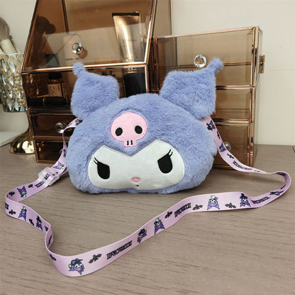 Sanrio Plush Cinnamoroll & Kuromi Women Tote Handbag, Kawaii Fashion Female Messenger Bag & Shoulder Purse for Girls
