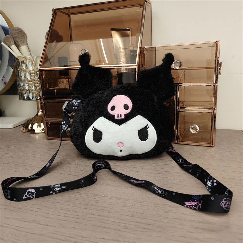 Sanrio Plush Cinnamoroll & Kuromi Women Tote Handbag, Kawaii Fashion Female Messenger Bag & Shoulder Purse for Girls