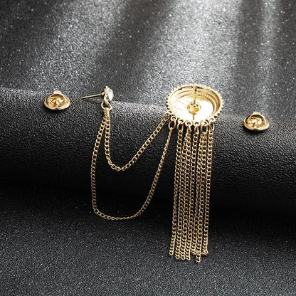 Mens Black Tassel Corsage Brooch  Metal Rhinestone Collar Pin For Suit  Shirt Jewelry 2