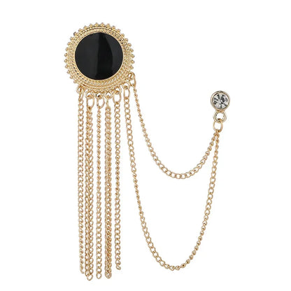 Mens Black Tassel Corsage Brooch  Metal Rhinestone Collar Pin For Suit  Shirt Jewelry 7