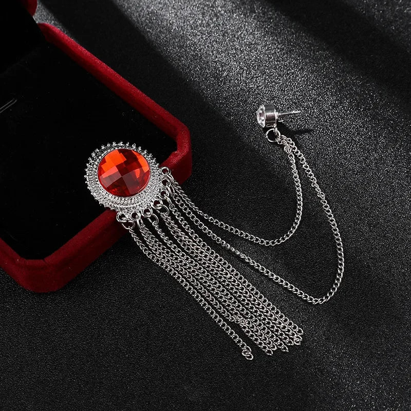 Mens Black Tassel Corsage Brooch  Metal Rhinestone Collar Pin For Suit  Shirt Jewelry 11