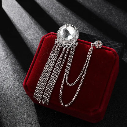 Mens Black Tassel Corsage Brooch  Metal Rhinestone Collar Pin For Suit  Shirt Jewelry 13