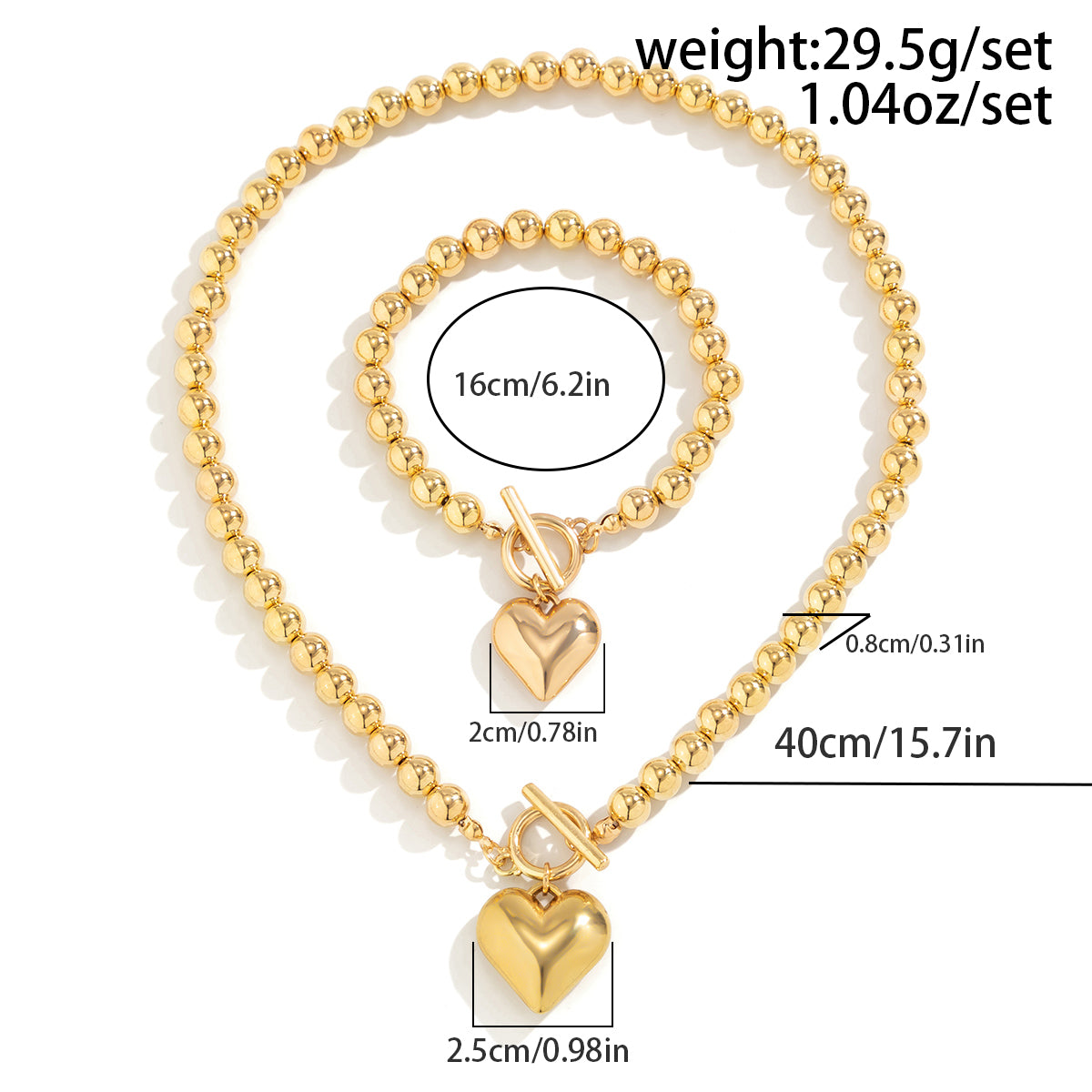 Trendy Hollow Heart Pendant Necklace, Ball Bead Chain Choker Necklace for Women, Elegant Party Jewelry Set