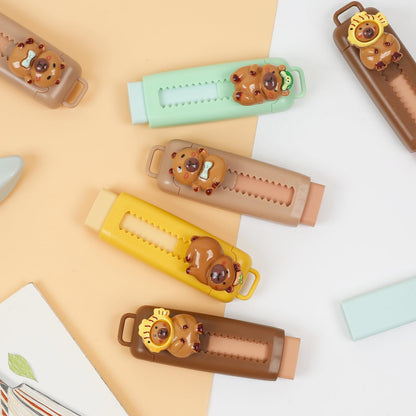 Capybara Erasers Set Cartoon Design, Retractable Eraser for Drawing Exams, Kids Students Back to School Stationery Fun